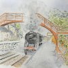 Goathland Station and steam train watercolour